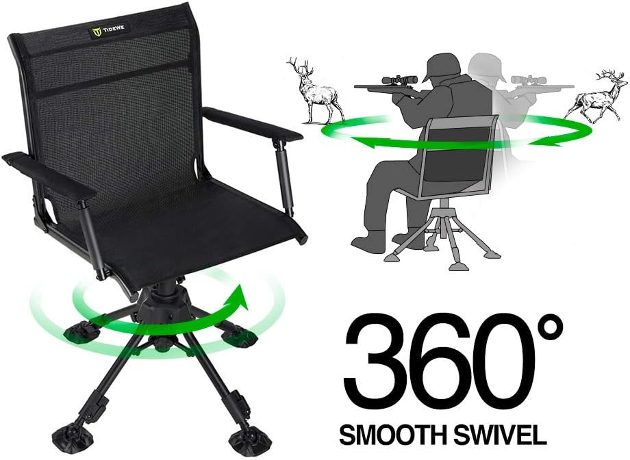 TIDEWE Hunting Chair with Seat Cover, 360 Degree Silent Swivel Blind Folding Chair, 4 Legs Adjustable Height Hunting Seats with Armrest, Portable Comfortable Stable Ground Hunting Chair - Image 4