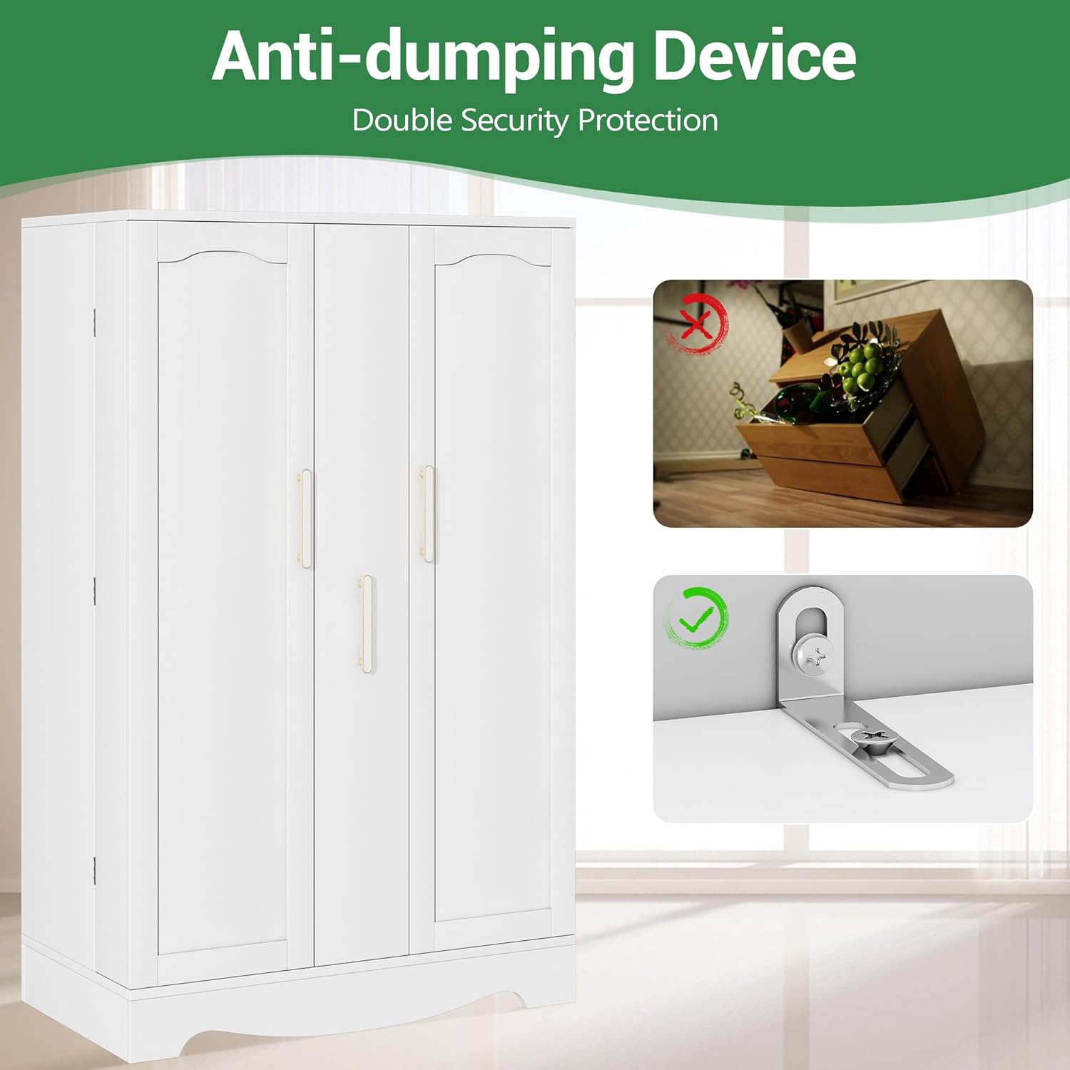 47?? Kitchen Pantry Cabinet with Drawer, Pantry Storage Cabinet with Adjustable Shelves, White Kitchen Pantry Storage Cabinet, Buffet Cupboards Sideboard for Home Office Use - Image 9