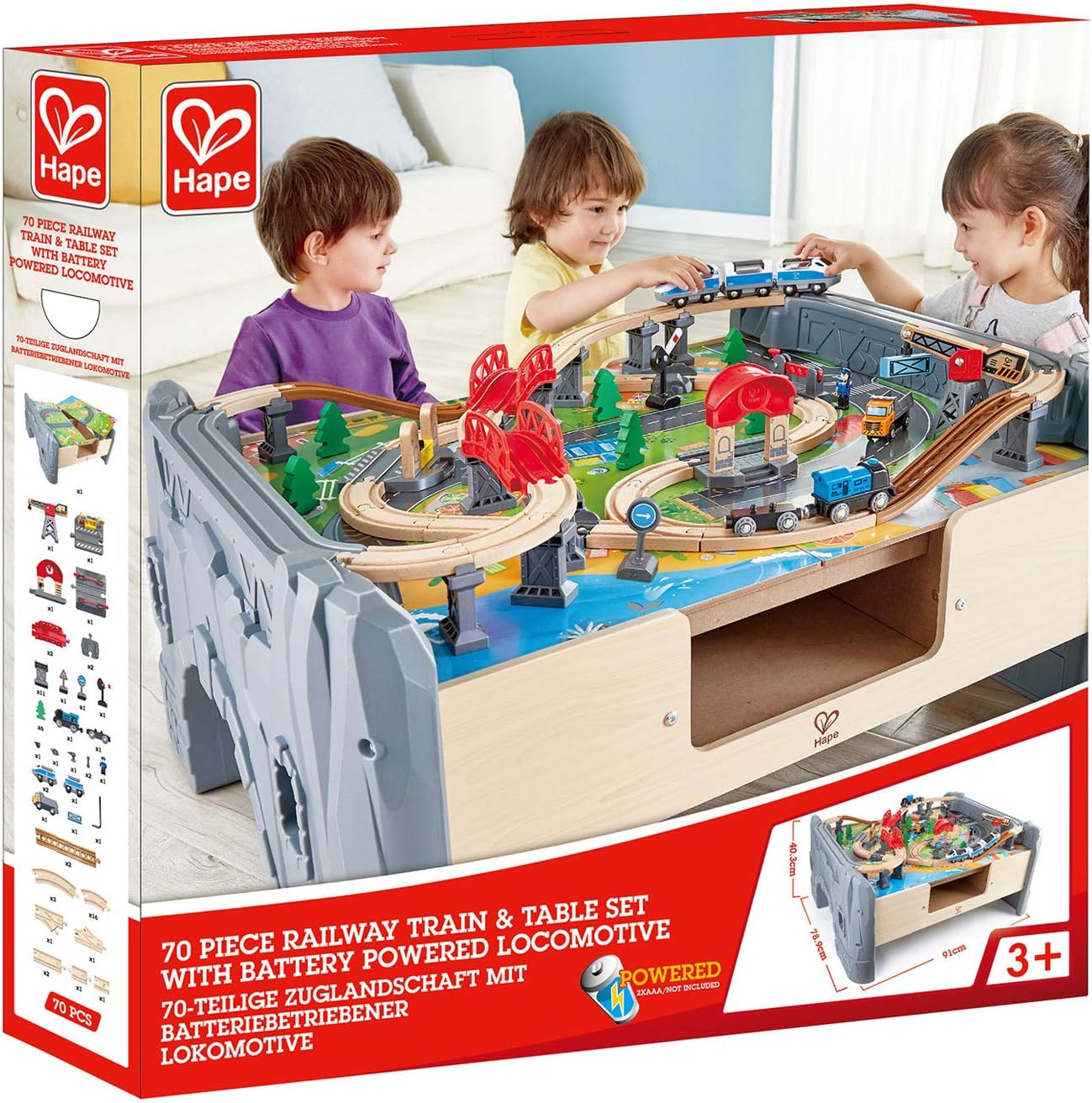 Hape E3766 70 Piece Railway Train Table and Set Toy with Battery Powered Locomotive with Removable Playmat Surface and Storage for Kids 3 Years and Up - Image 5