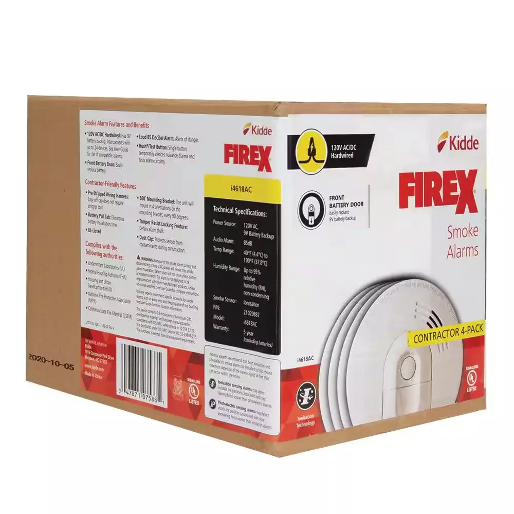 2025 Firex 4-Pack Hardwired Smoke Detector with Ionization Sensor - Image 6