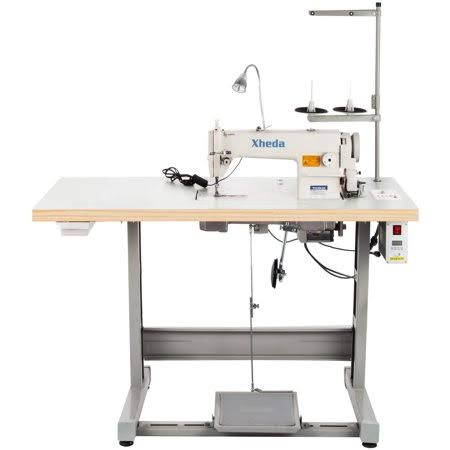 VEVOR DDL8700 Industrial Sewing Machine Lockstitch Sewing Machine with Servo Motor + Table Stand + LED Lamp, Size: Medium, White