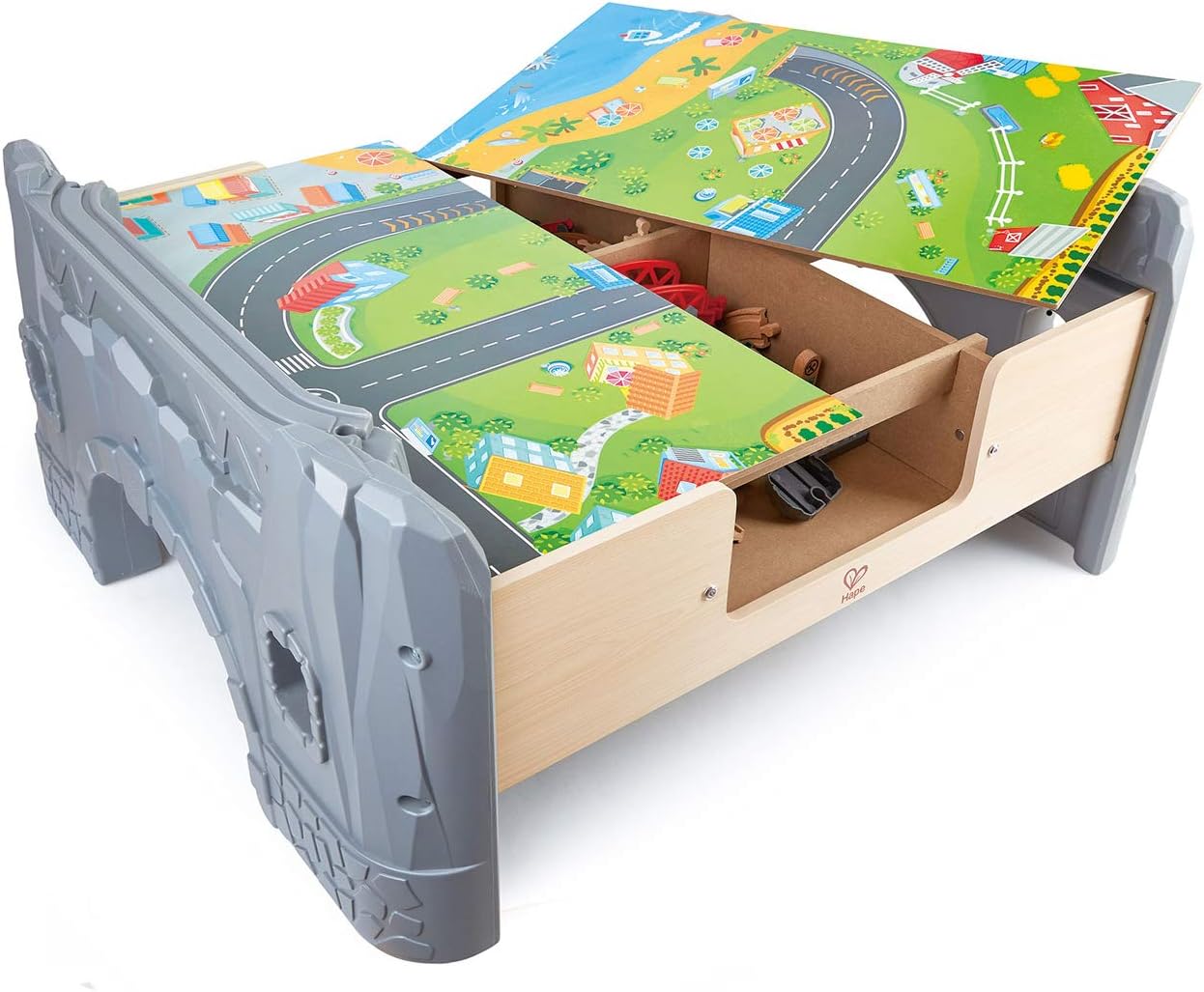 Hape E3766 70 Piece Railway Train Table and Set Toy with Battery Powered Locomotive with Removable Playmat Surface and Storage for Kids 3 Years and Up - Image 3
