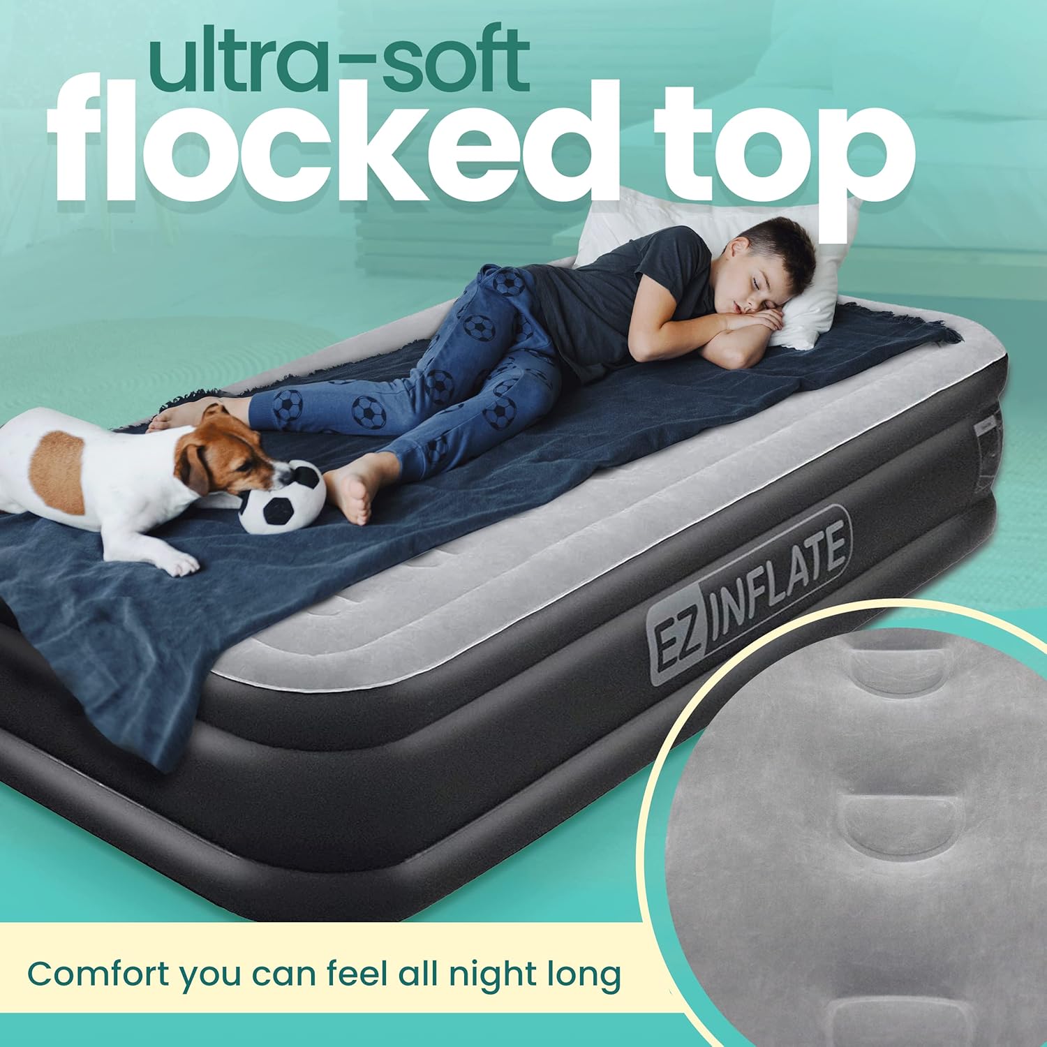 EZ Inflate Air Mattress with Built in Pump – Twin Size Double-High Inflatable Mattress with Flocked Top – Easy Inflate, Waterproof, Portable Blow Up Bed for Camping & Travel - Image 6