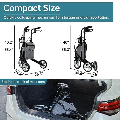 ELENKER 3 Wheel Walkers for Seniors, 3 Wheeled Rollator with 10?? Wheels, Narrow Walkers for Small Spaces, Compact Folding, Ideal for Traveling, Blue - Image 5