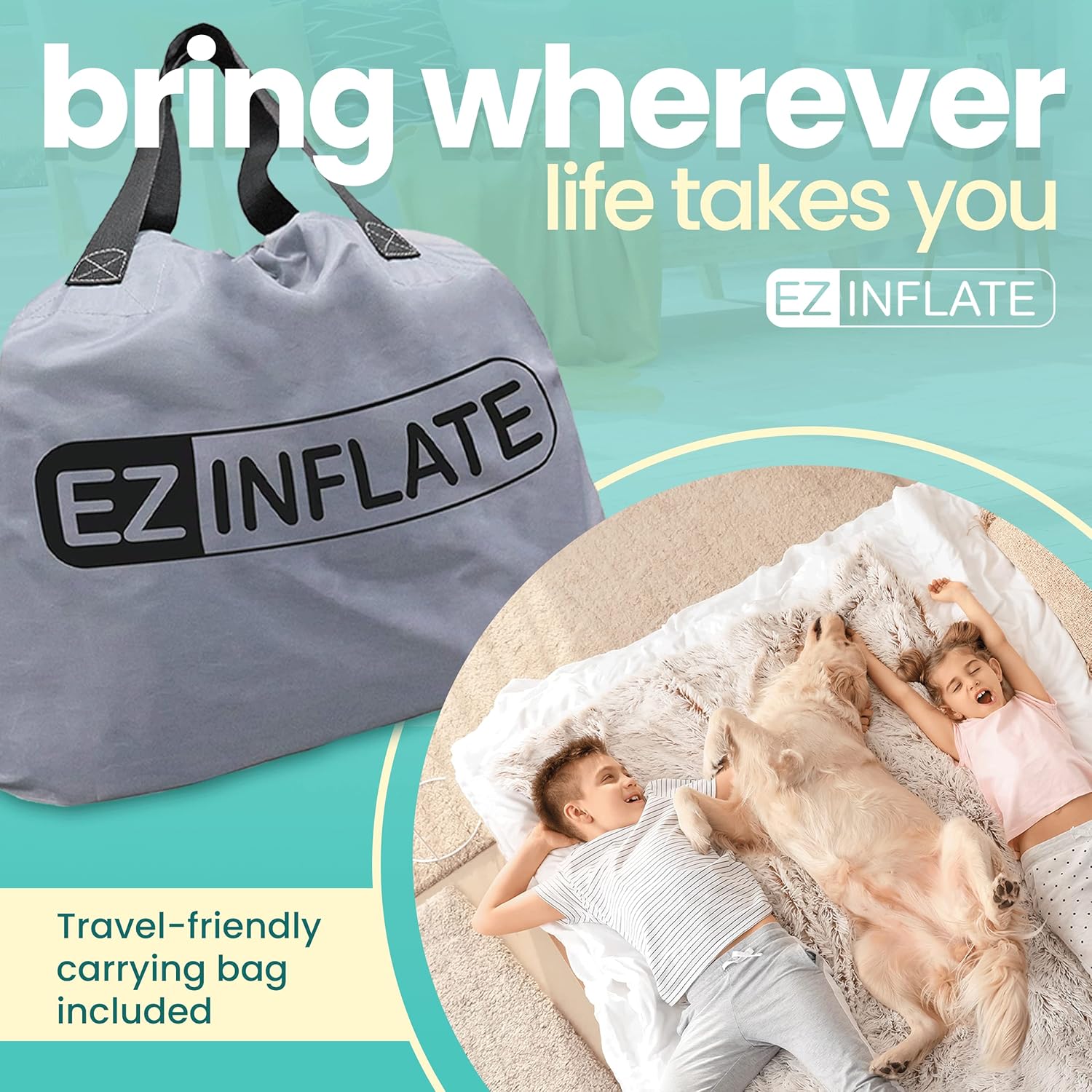 EZ Inflate Air Mattress with Built in Pump – Twin Size Double-High Inflatable Mattress with Flocked Top – Easy Inflate, Waterproof, Portable Blow Up Bed for Camping & Travel - Image 7