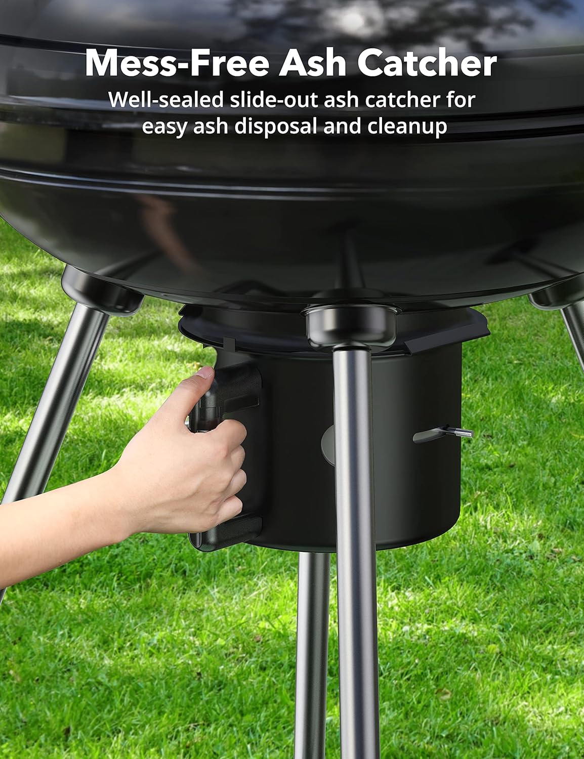 Charcoal BBQ Grill 22-Inch, Kettle Charcoal Grill with Lid Thermometer, Integrated Wheels, Plated Steel Grates, Slid Out Ash Catcher, Integrated Wheels, for Outdoor Cooking, Picnic, Patio, Backyard - Image 4