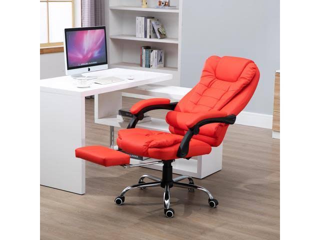 HOMCOM Reclining PU Leather Executive Home Office Chair with Footrest – Red - Image 8