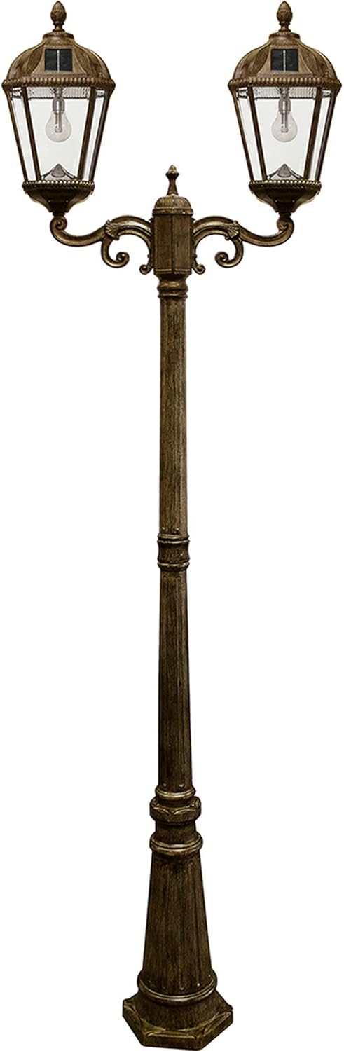 Gama Sonic GS-98B-D-WB Royal Bulb Lamp Post Outdoor Solar Lights on Pole, Double Lamps, Weathered Bronze