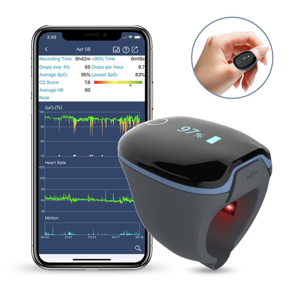 LOOKEE O2Ring by Wellue, Continuous Overnight Ring Pulse Oximeter Oxygen Monitor