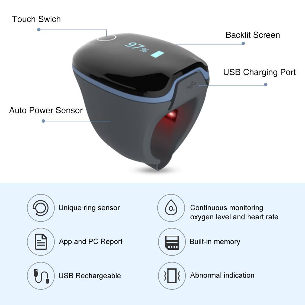 LOOKEE O2Ring by Wellue, Continuous Overnight Ring Pulse Oximeter Oxygen Monitor - Image 2